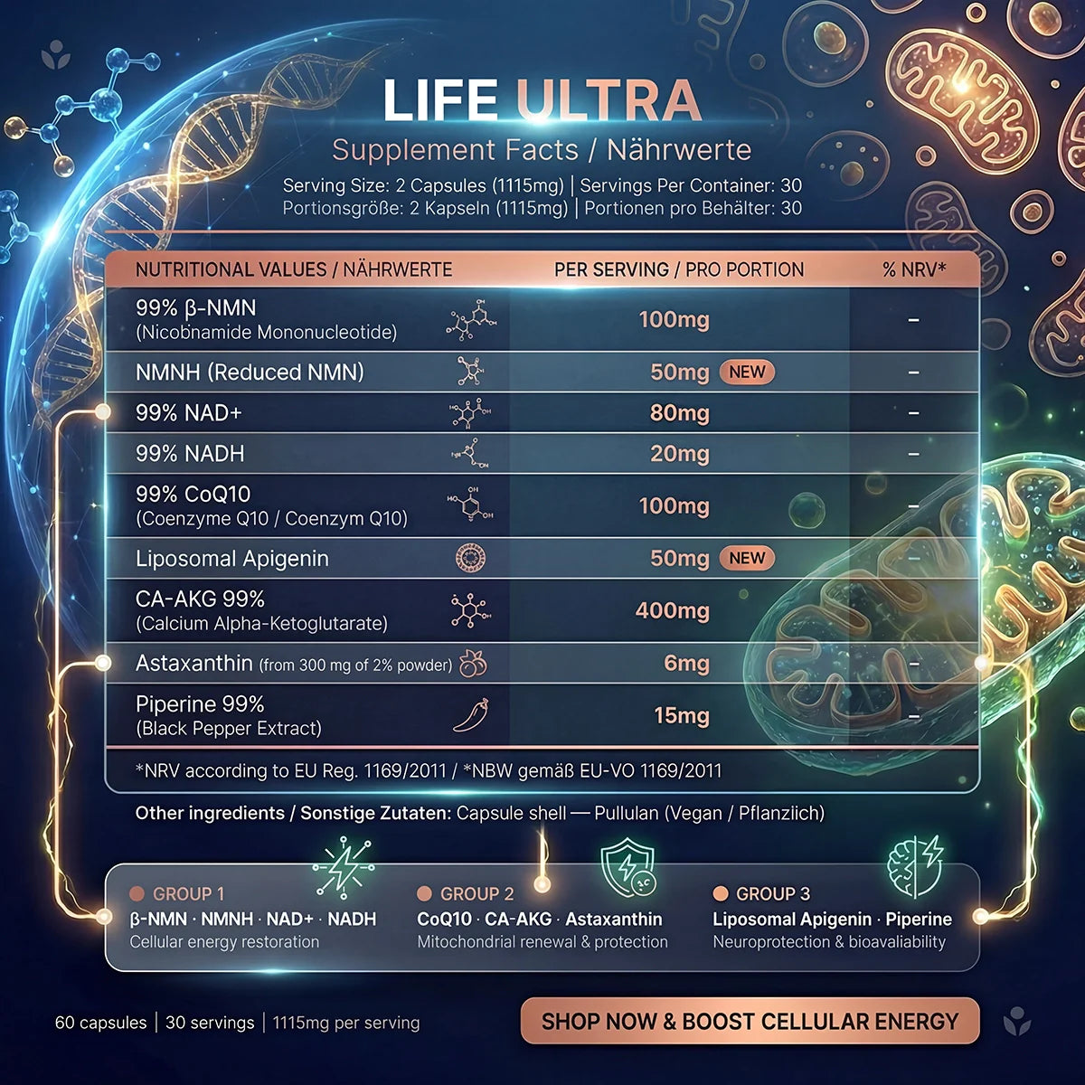 Nutriop® Life ULTRA - Advanced Multi-Pathway Longevity Stack (1115mg)-3